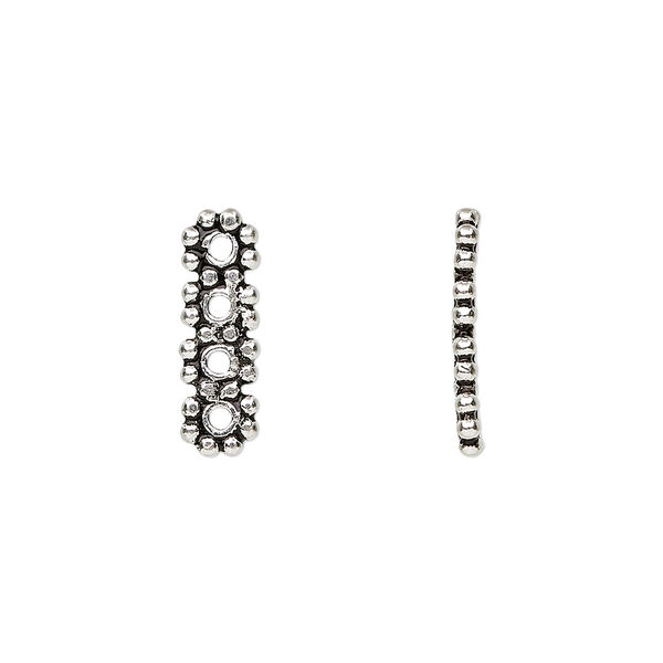 Spacer bar, antiqued sterling silver, 16x5mm 4-strand beaded rectangle. Sold per pkg of 2. image number 0