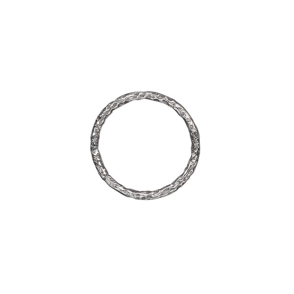 Jump ring, antiqued sterling silver, 14mm hammered round, 11.3mm inside diameter, 17 gauge. Sold per pkg of 2. image number 0