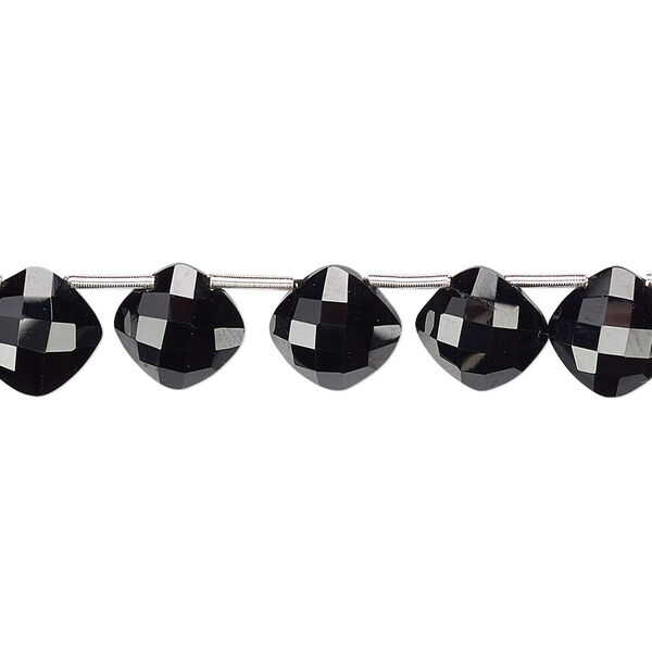 Bead, black spinel (natural), 9mm hand-cut top-drilled faceted puffed diamond, B+ grade, Mohs hardness 8. Sold per pkg of 11 beads. image number 0