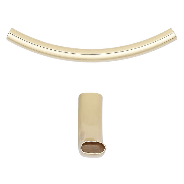 Bead, gold-finished brass, 42x6mm curved oval tube. Sold per pkg of 6. image number 0