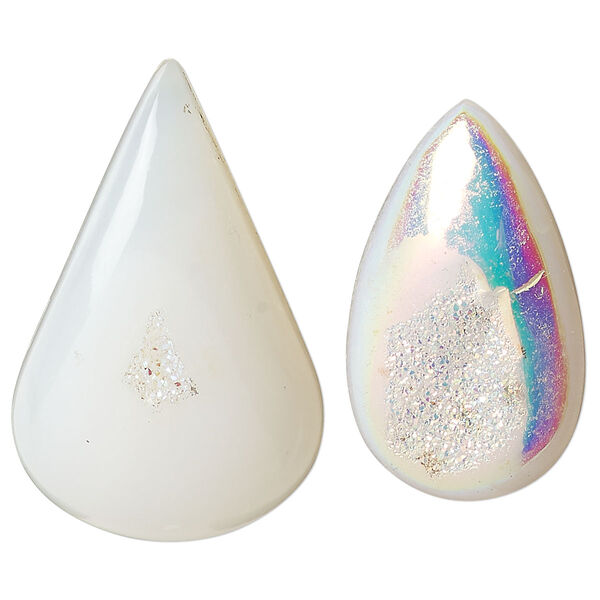 Druzy agate 1pkg2, hand-cut non-calibrated dichroic teardrop cab C grade, 20x15mm-50x41mm image number 0