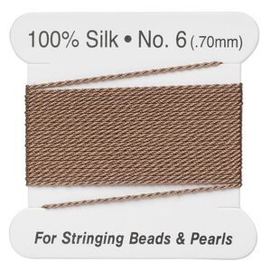 Thread, silk, beige, size #6. Sold per 2-meter card.