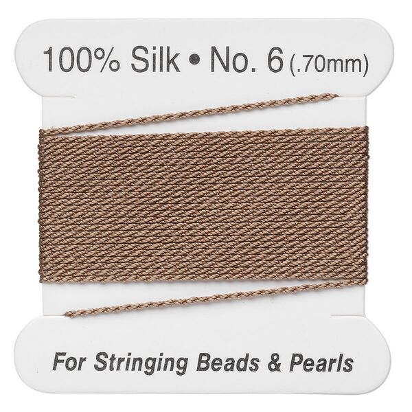 Thread, silk, beige, size #6. Sold per 2-meter card. image number 0