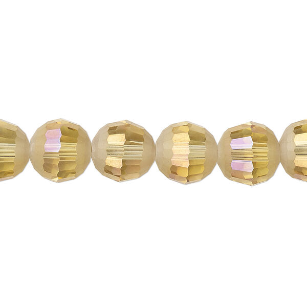 Bead 1pk 96 facets translucent golden champagne AB half-matte, Celestial Crystal® 10mm round 8 inch image number 0
