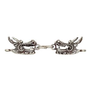 Clasp S-hook 1pkg1, 58x14mm dragon head, antiqued white bronze 1-strand