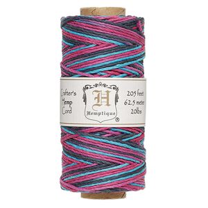 Cord, Hemptique®, polished variegated hemp, party, 1mm diameter, 20-pound test. Sold per 205-foot spool.