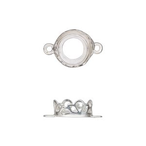 Link, sterling silver, 11mm round with petal edge and open back with 10mm round cabochon bezel setting. Sold individually.