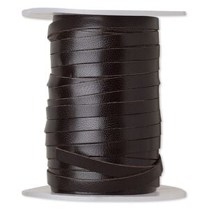 Cord, leather, brown, 5mm flat. Sold per 25-yard spool.