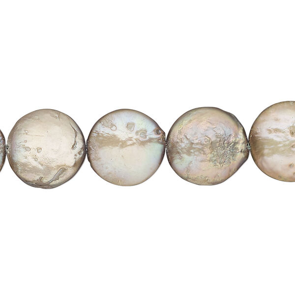 Pearl, cultured freshwater pearl (dyed), thyme, 11-14mm flat round, Mohs hardness 2-1/2 to 4. Sold per 15-inch strand, approximately 30 beads. image number 0