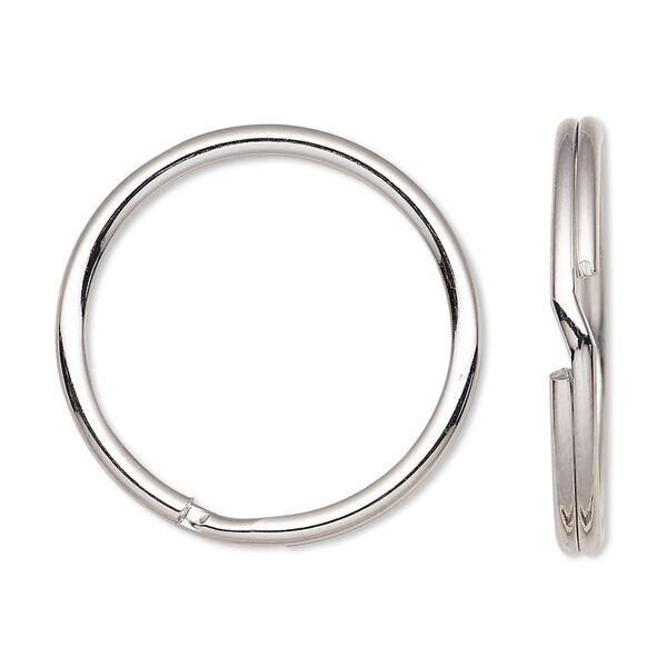 Split ring, imitation nickel-finished steel, 28mm round with 24mm inside diameter. Sold per pkg of 100. image number 0