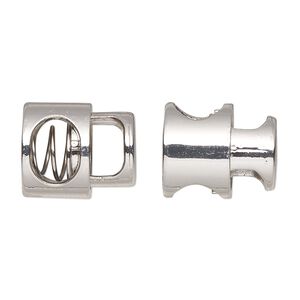 Cord lock, imitation rhodium-plated plated "pewter" (zinc-based alloy) and steel, 16.5x14mm round tube. Sold per pkg of 6.
