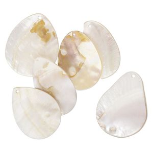 Focal mix, mother-of-pearl shell and blister pearl shell (bleached), 48x36mm-58x39mm teardrop, Mohs hardness 3-1/2. Sold per pkg of 6.