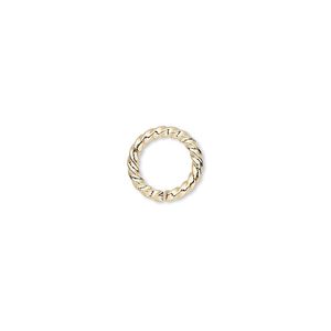 Jump ring, gold-plated brass, 10mm twisted round, 6.8mm inside diameter, 14 gauge. Sold per pkg of 100.