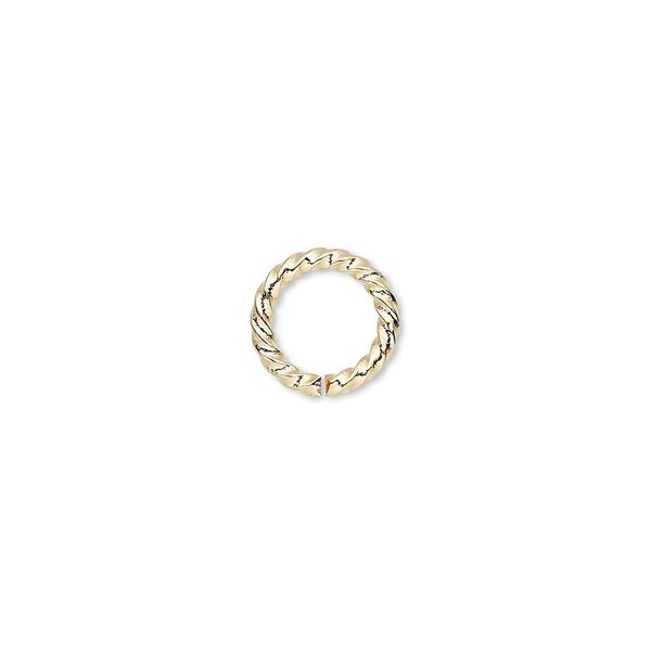 Jump ring, gold-plated brass, 10mm twisted round, 6.8mm inside diameter, 14 gauge. Sold per pkg of 100. image number 0