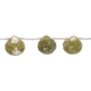 Vesuvianite 1pkg11, hand-cut top-drilled faceted puffed teardrop bead natural 9-11mm