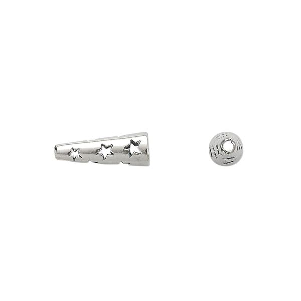 Cone, JBB Findings, antiqued sterling silver, 13.5x5mm with cutout stars, 3.5mm inside diameter. Sold per pkg of 2. image number 0