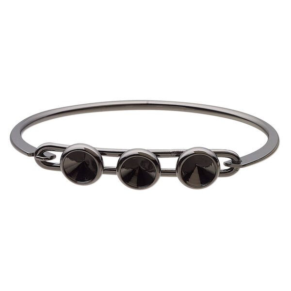 Bracelet, Almost Instant Jewelry®, bangle, black-finished brass, 11mm wide with (3) SS39 rivoli glue-in settings and latch bar, 7 inches. Sold individually. image number 0