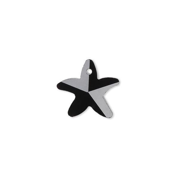 Drop, glass, black, 15x14mm hand-cut faceted starfish. Sold per pkg of 4. image number 0