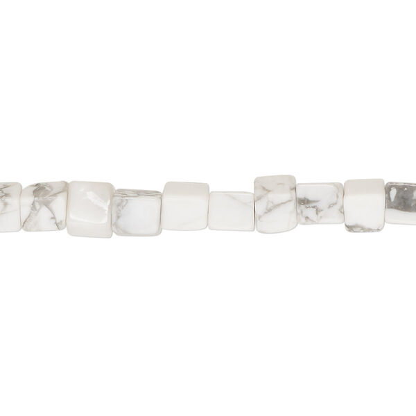 Bead, white howlite (natural), 4mm cube, B grade, Mohs hardness 3 to 3-1/2. Sold per 15-1/2" to 16" strand. image number 0