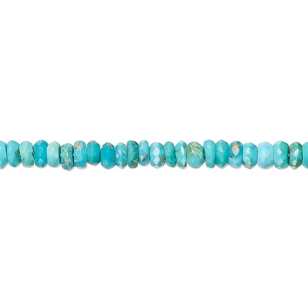 Bead, turquoise (dyed / stabilized), blue, 4x2mm-5x3mm faceted rondelle with 0.5-1.5mm hole, B- grade, Mohs hardness 5 to 6. Sold per 13-inch strand. image number 0