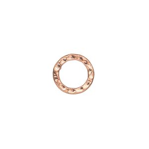 Component, copper-plated steel, 12mm double-sided hammered open round. Sold per pkg of 12.