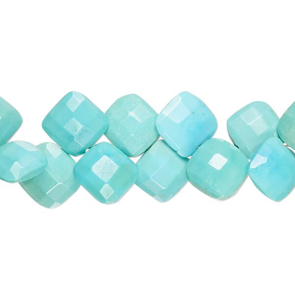 Blue-green turquoise 1pkg1, hand-cut top-drilled checkerboard faceted puffed diamond bead 8 inch 8-10mm image number 0