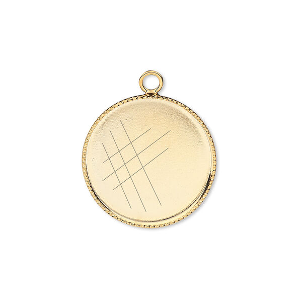 Drop, gold-plated brass, 19mm round with beaded edge and 18mm round bezel setting. Sold per pkg of 6. image number 0
