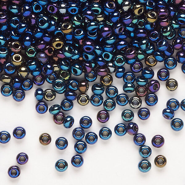 Seed bead, Preciosa Ornela Czech glass, pkg/500g, #8 rocaille, opaque blue iris black, (59135). image number 0