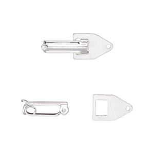 Clasp fold-over 1pkg10 silver-plated, 22x7.5mm, copper 1-strand