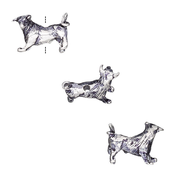 Bead, antique silver-plated brass, 14.5x10mm vertically-drilled 3D bull. Sold individually. image number 0