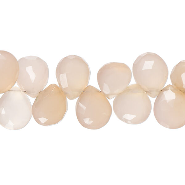 Bead, peach chalcedony (dyed), pale, 8x5mm-12x8mm hand-cut top-drilled faceted puffed teardrop with 0.4-1.4mm hole, B- grade, Mohs hardness 6-1/2 to 7. Sold per 8-inch strand. image number 0