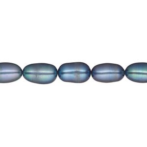 Pearl, cultured freshwater (dyed), mystic blue, 5-6mm rice, C+ grade, Mohs hardness 2-1/2 to 4. Sold per 15-inch strand.