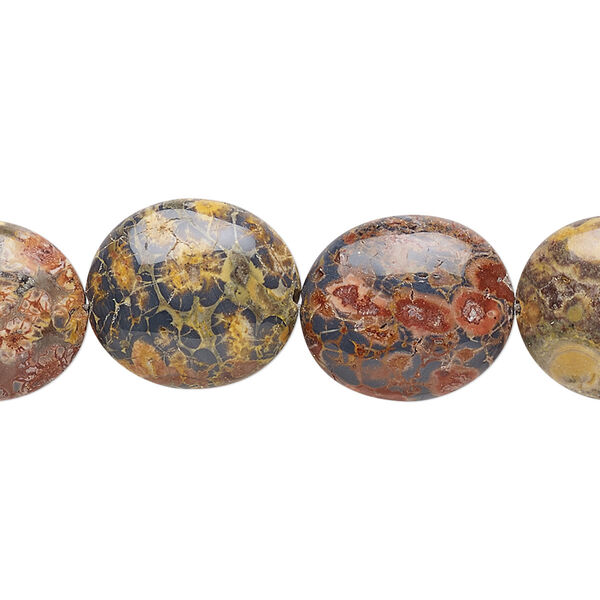 Bead, leopardskin jasper (natural), 16x14mm flat oval, B grade, Mohs hardness 6-1/2 to 7. Sold per 15-1/2" to 16" strand. image number 0