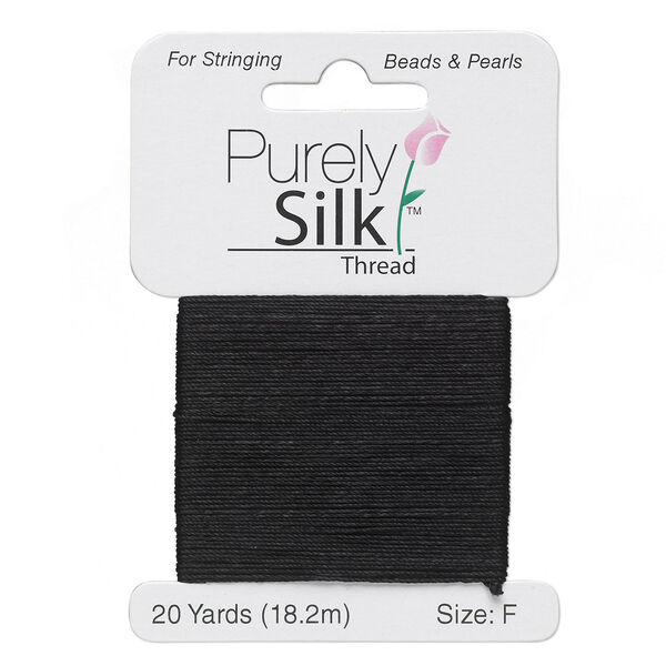 Thread, Purely Silk™, 3-ply, black, size F. Sold per 20-yard card. image number 0