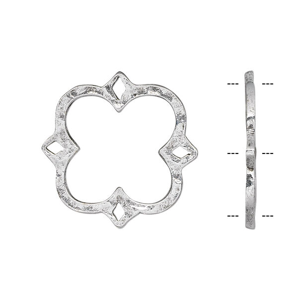 Link, antique silver-plated pewter (tin-based alloy), 23x23mm fancy square. Sold per pkg of 2. image number 0