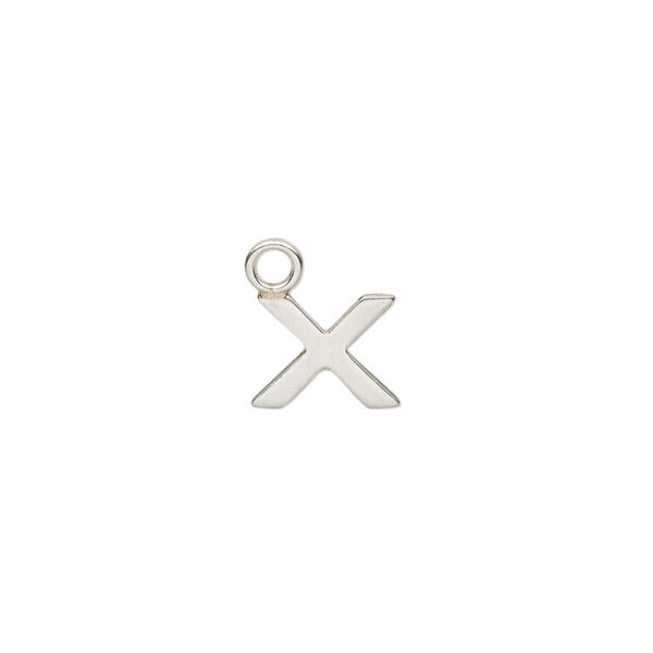 Charm, sterling silver, 9x8mm single-sided modern square alphabet letter X. Sold individually. image number 0