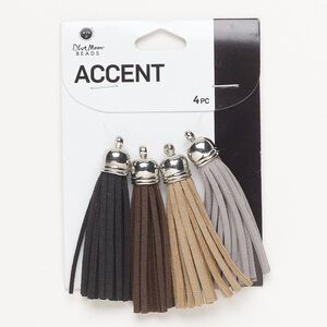 Tassel assortment, silver-finished copper and faux suede, assorted neutrals, 2 inches. Sold per pkg of 4.