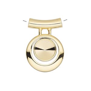 Pendant, Almost Instant Jewelry®, gold-finished "pewter" (zinc-based alloy), 28x20mm single-sided round go-go, 3.5mm hole with SS47 rivoli setting and tube bail. Sold individually.