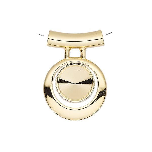 Pendant, Almost Instant Jewelry®, gold-finished "pewter" (zinc-based alloy), 28x20mm single-sided round go-go, 3.5mm hole with SS47 rivoli setting and tube bail. Sold individually. image number 0