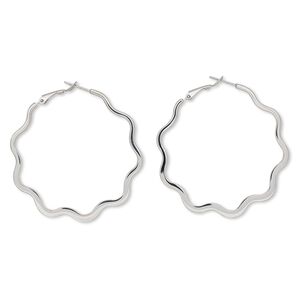Earring, stainless steel, 54x47mm flower hoop. Sold per pair.