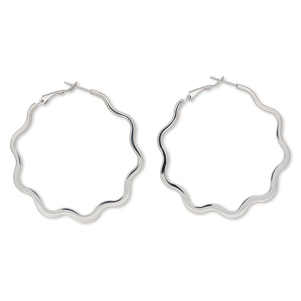 Earring, stainless steel, 54x47mm flower hoop. Sold per pair. image number 0
