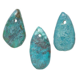 Turquoise 1pkg3, hand-cut top-drilled puffed teardrop / freeform / oval drop, mix 17x10mm-25x16mm blue