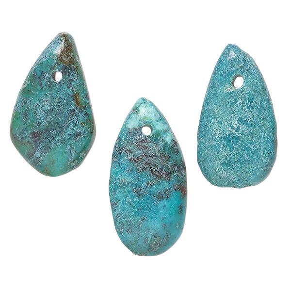Turquoise 1pkg3, hand-cut top-drilled puffed teardrop / freeform / oval drop, mix 17x10mm-25x16mm blue image number 0