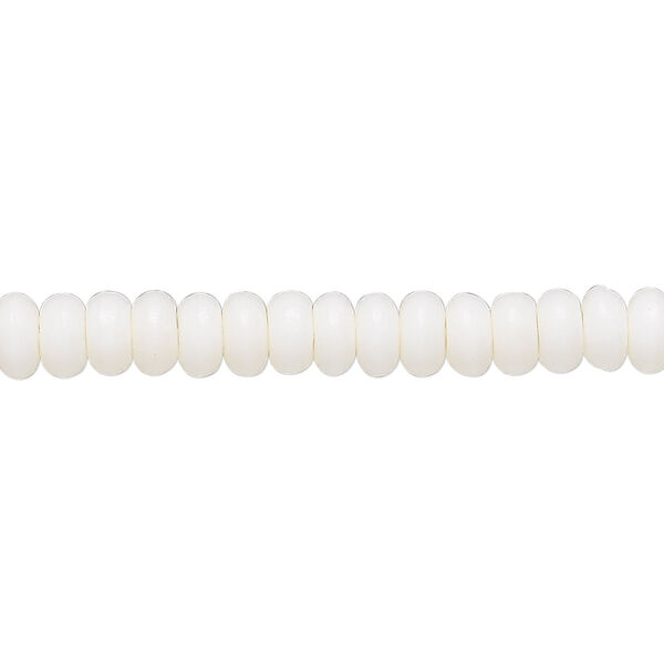 Bead, bone (bleached), white, 5.5mm rondelle, Mohs hardness 2-1/2. Sold per 15-1/2" to 16" strand. image number 0