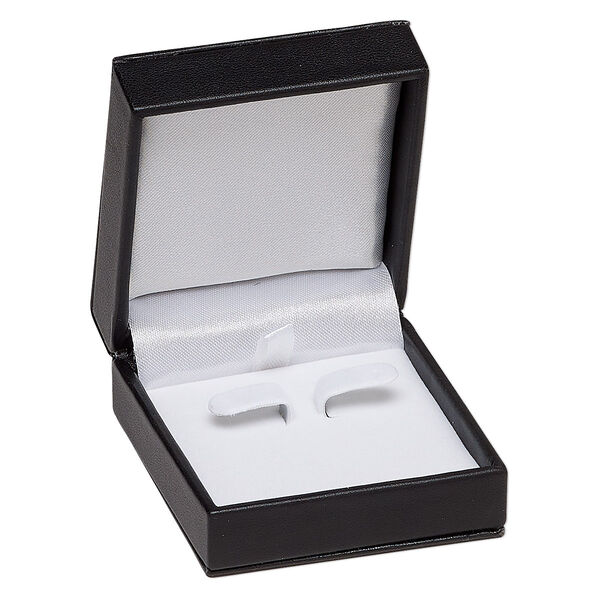 Box, earring, leatherette and velvet, white and black, 2-5/8 x 1-1/4 x 2-3/4 inch square. Sold individually. image number 0