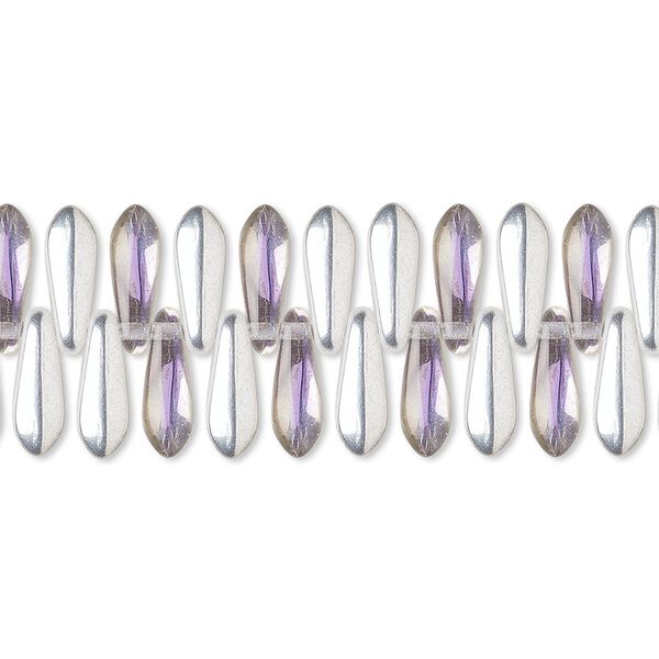 Bead, Czech pressed glass, clear vitrail with half-coat silver, 10x3mm top-drilled dagger. Sold per 15-1/2" to 16" strand, approximately 190-200 beads. image number 0