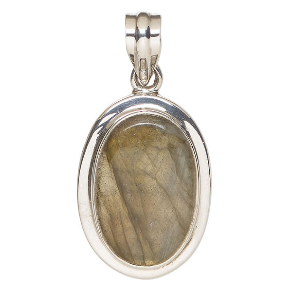 Pendant, labradorite (natural) and sterling silver, 30x23mm oval. Sold individually. image number 0