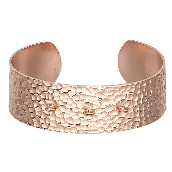 Bracelet, cuff, copper, 22.5mm wide hammered band with 3 loops, adjustable from 6-1/2 to 7 inches. Sold individually. image number 0