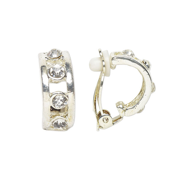 Earring mix, clip-on, Everyday Jewelry, imitation rhodium-finished "pewter" (zinc-based alloy) and glass, multicolored, 16mm. Sold per pkg of 3 pairs. image number 3