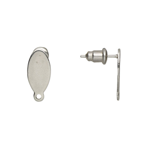 Earstud, stainless steel, 13x7mm flat oval with closed loop. Sold per pkg of 10 pairs. image number 0